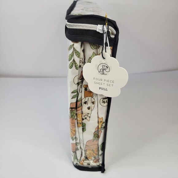 Cats Plants 4pc FULL Sheet Set Calico Orange Tabby Fern Aloe Monstera Succulents - Picture 7 of 9